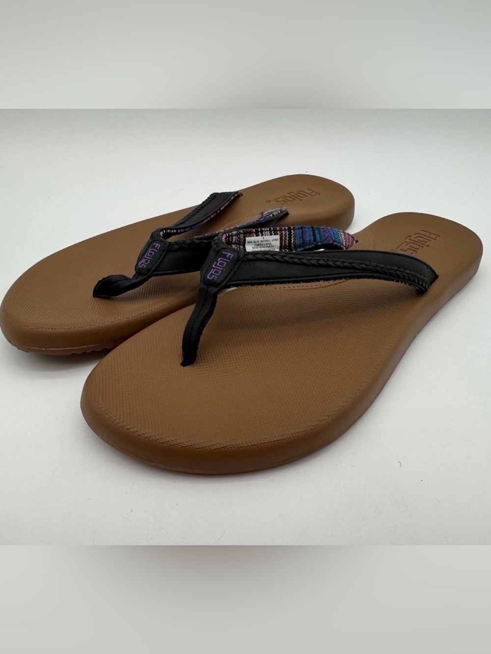 Flojos Womens Braided Thong Flip Flop Sandals Black Tan Multicolor Size 9